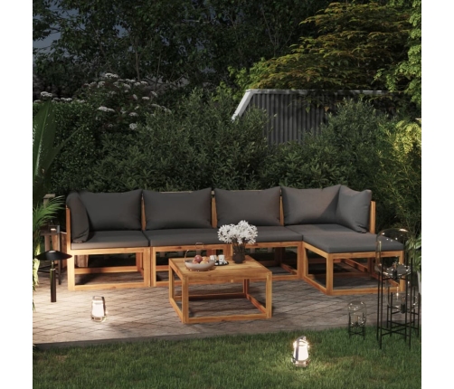 Juego de muebles jardín 6 pzas con cojines madera maciza acacia