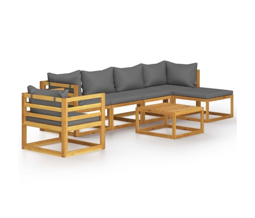Muebles de jardín 7 pzas cojines madera maciza de acacia