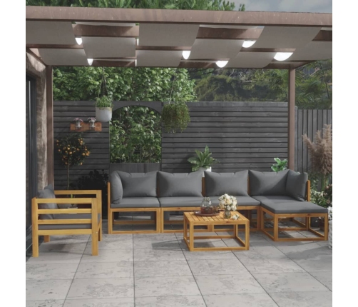 Muebles de jardín 7 pzas cojines madera maciza de acacia