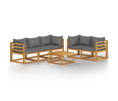 Juego de muebles jardín 6 pzas con cojines madera maciza acacia