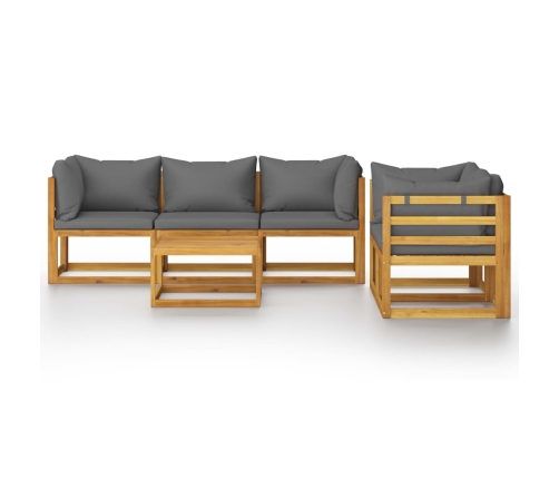 Juego de muebles jardín 6 pzas con cojines madera maciza acacia