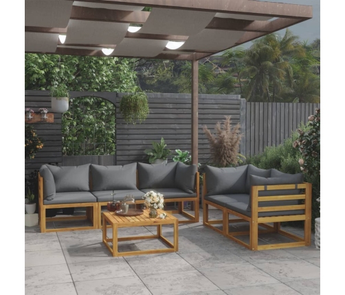 Juego de muebles jardín 6 pzas con cojines madera maciza acacia
