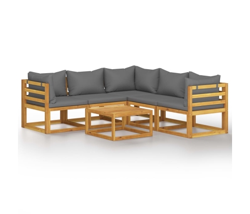 Juego de muebles jardín 6 pzas con cojines madera maciza acacia
