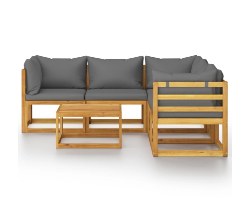 Juego de muebles jardín 6 pzas con cojines madera maciza acacia