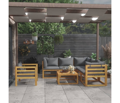 Muebles de jardín 7 pzas cojines madera maciza de acacia