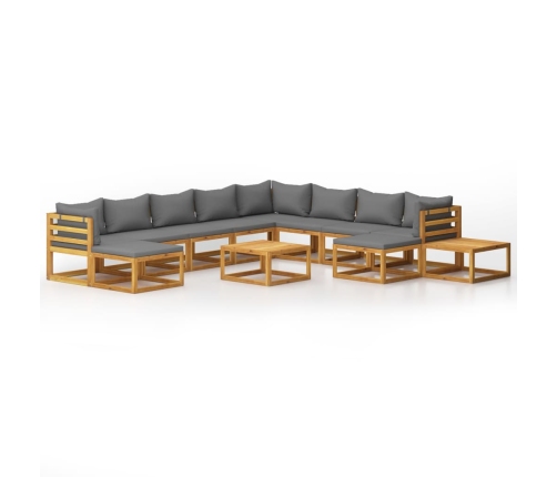 Muebles de jardín 12 pzas cojines madera maciza de acacia