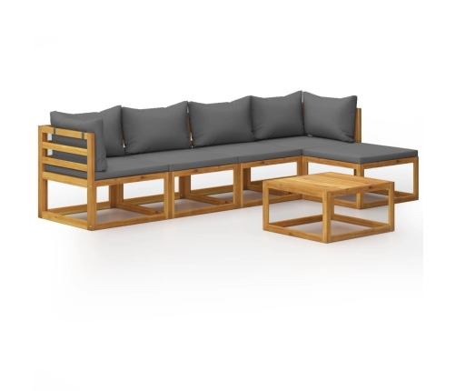 Juego de muebles jardín 6 pzas con cojines madera maciza acacia
