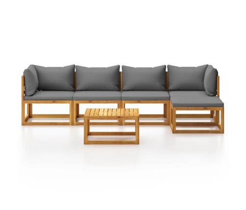 Juego de muebles jardín 6 pzas con cojines madera maciza acacia