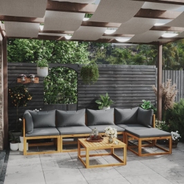Juego de muebles jardín 6 pzas con cojines madera maciza acacia