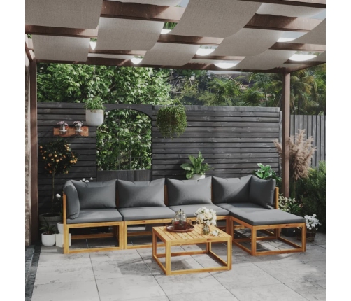 Juego de muebles jardín 6 pzas con cojines madera maciza acacia