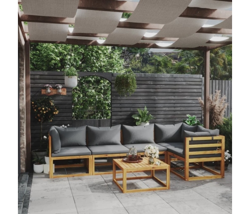 Muebles de jardín 6 pzas cojines madera maciza de acacia
