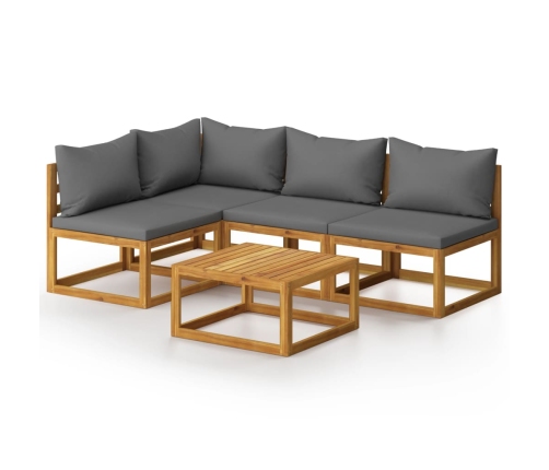 Juego de muebles jardín 5 pzas con cojines madera maciza acacia
