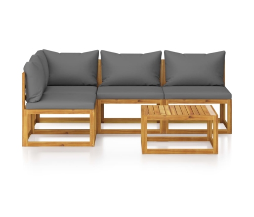 Juego de muebles jardín 5 pzas con cojines madera maciza acacia
