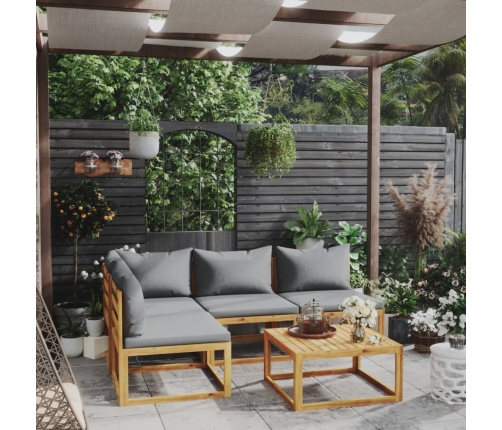 Juego de muebles jardín 5 pzas con cojines madera maciza acacia