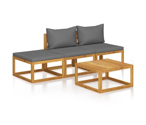Muebles de jardín 4 pzas cojines crema madera maciza de acacia
