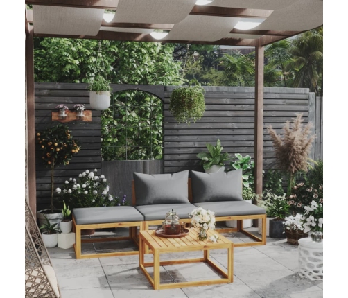 Muebles de jardín 4 pzas cojines crema madera maciza de acacia