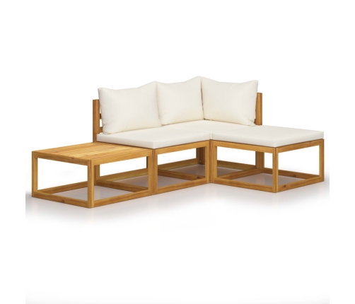 Muebles de jardín 4 pzas cojines crema madera maciza de acacia
