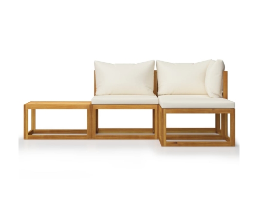 Muebles de jardín 4 pzas cojines crema madera maciza de acacia