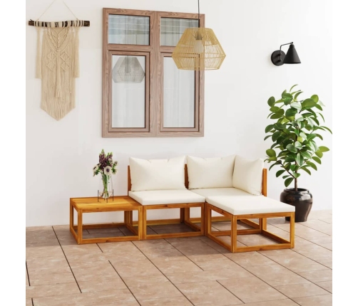 Muebles de jardín 4 pzas cojines crema madera maciza de acacia