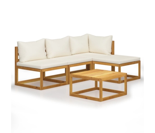 Muebles de jardín 5 pzas cojines crema madera maciza de acacia