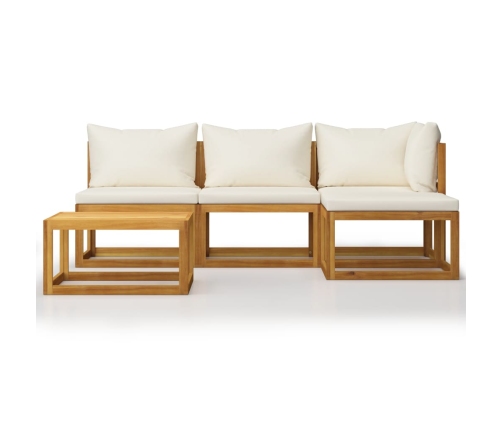 Muebles de jardín 5 pzas cojines crema madera maciza de acacia