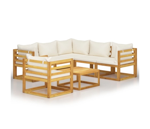 Muebles de jardín 7 pzas cojines crema madera maciza de acacia