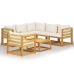 Muebles de jardín 7 pzas cojines crema madera maciza de acacia