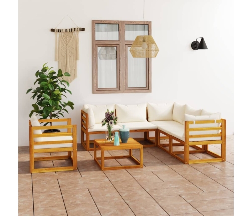 Muebles de jardín 7 pzas cojines crema madera maciza de acacia