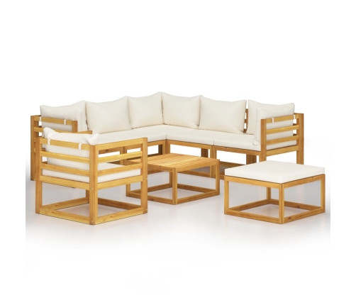 Muebles de jardín 8 pzas cojines crema madera maciza de acacia