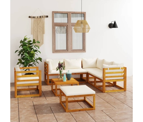 Muebles de jardín 8 pzas cojines crema madera maciza de acacia