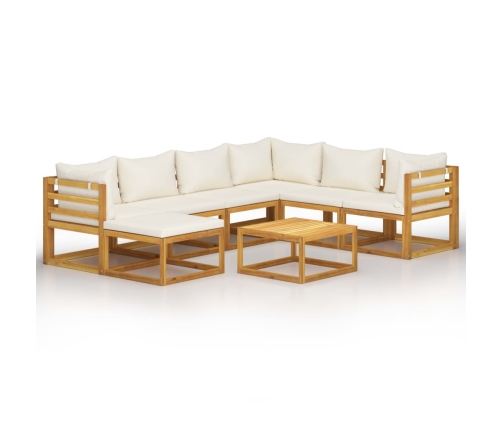 Muebles de jardín 8 pzas cojines crema madera maciza de acacia