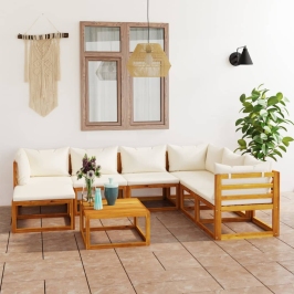 Muebles de jardín 8 pzas cojines crema madera maciza de acacia