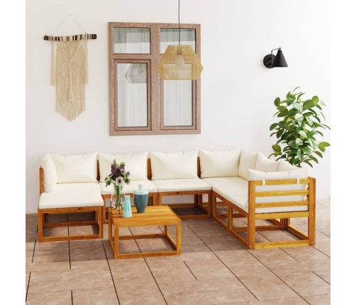 Muebles de jardín 8 pzas cojines crema madera maciza de acacia