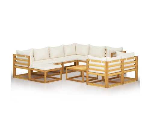 Muebles de jardín 10 pzas cojines crema madera maciza acacia