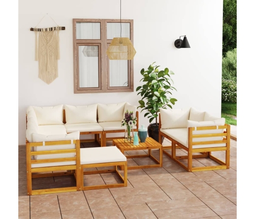 Muebles de jardín 10 pzas cojines crema madera maciza acacia
