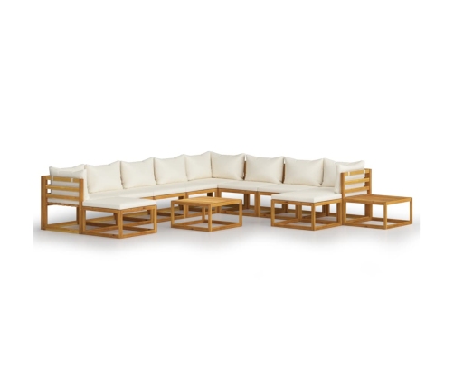 Muebles de jardín 12 pzas cojines crema madera maciza acacia