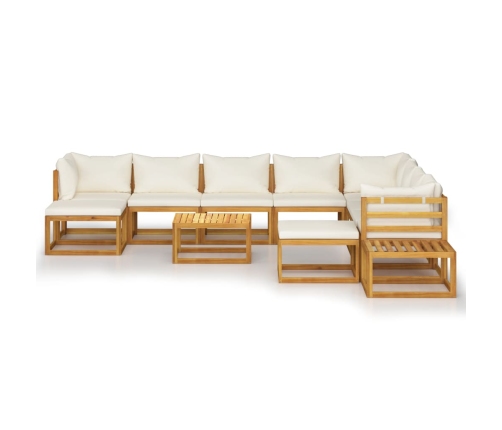 Muebles de jardín 12 pzas cojines crema madera maciza acacia