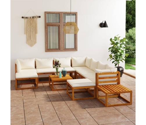 Muebles de jardín 12 pzas cojines crema madera maciza acacia
