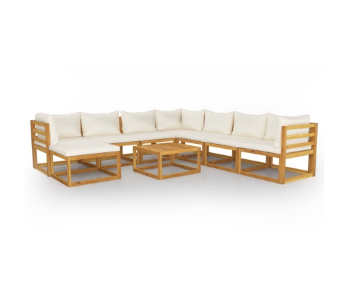 Muebles de jardín 9 pzas cojines crema madera maciza de acacia