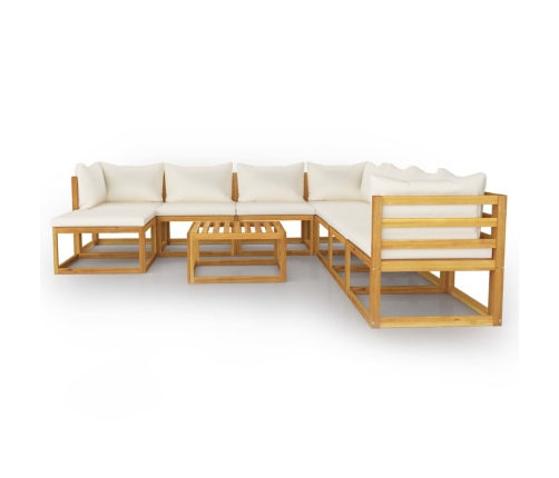 Muebles de jardín 9 pzas cojines crema madera maciza de acacia
