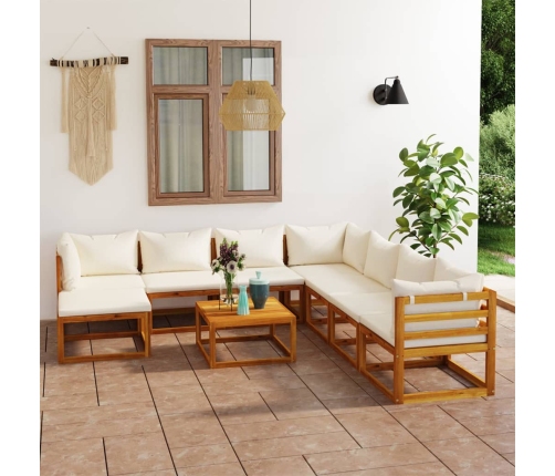 Muebles de jardín 9 pzas cojines crema madera maciza de acacia