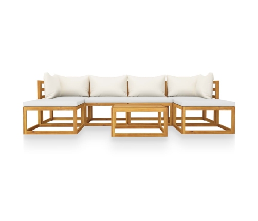 Muebles de jardín 7 pzas cojines crema madera maciza de acacia