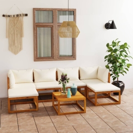 Muebles de jardín 7 pzas cojines crema madera maciza de acacia
