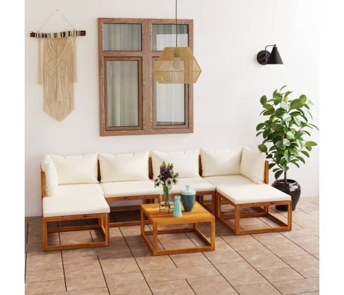 Muebles de jardín 7 pzas cojines crema madera maciza de acacia