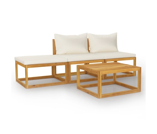 Muebles de jardín 4 pzas cojines crema madera maciza de acacia