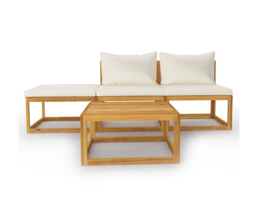 Muebles de jardín 4 pzas cojines crema madera maciza de acacia