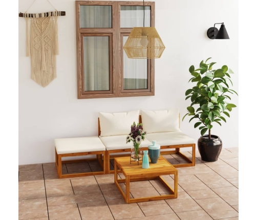 Muebles de jardín 4 pzas cojines crema madera maciza de acacia