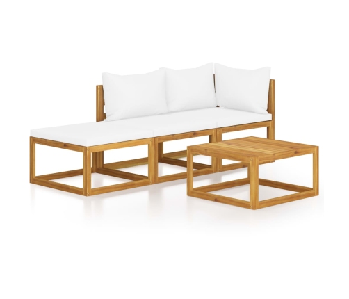 Muebles de jardín 4 pzas cojines crema madera maciza de acacia