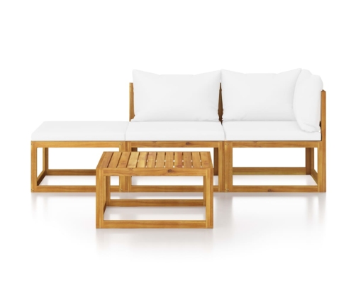 Muebles de jardín 4 pzas cojines crema madera maciza de acacia