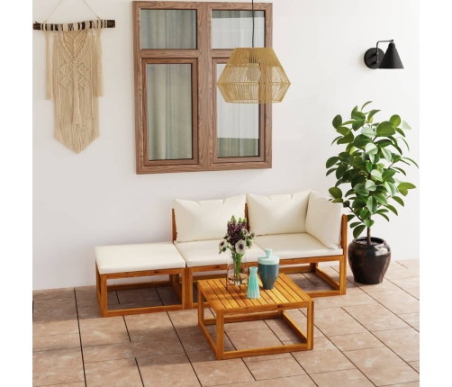Muebles de jardín 4 pzas cojines crema madera maciza de acacia